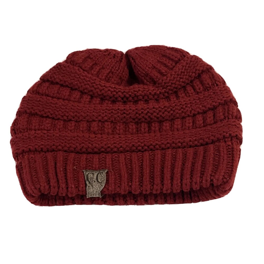C.C Beanie Cap OS Crochet Knit Ribbed Winter Hat One Size